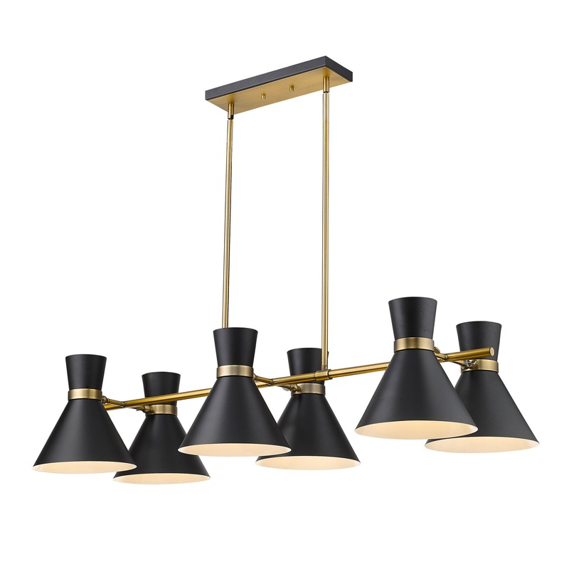 Z-Lite 728-6L-MB-HBR Soriano Six Light Chandelier, Matte Black / Heritage Brass