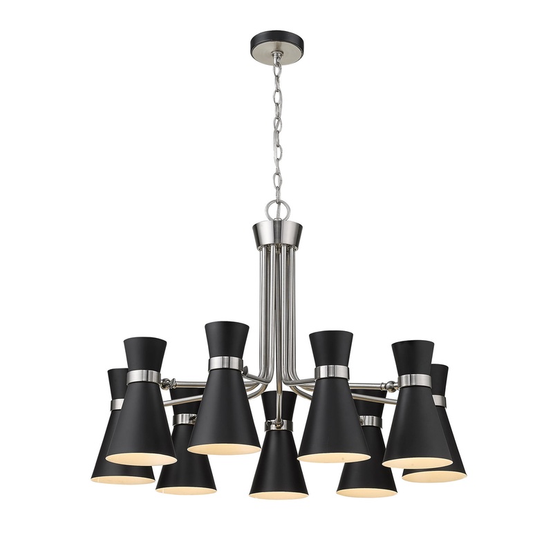 Z-Lite 728-9MB-BN Soriano Nine Light Chandelier, Matte Black / Brushed Nickel
