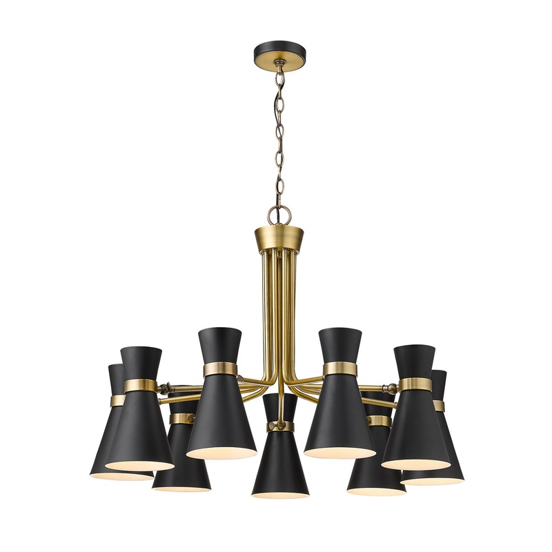 Z-Lite 728-9MB-HBR Soriano Nine Light Chandelier, Matte Black / Heritage Brass