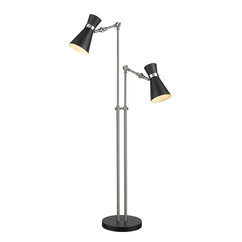 Z-Lite 728FL-MB-BN Soriano Two Light Floor Lamp, Matte Black / Brushed Nickel