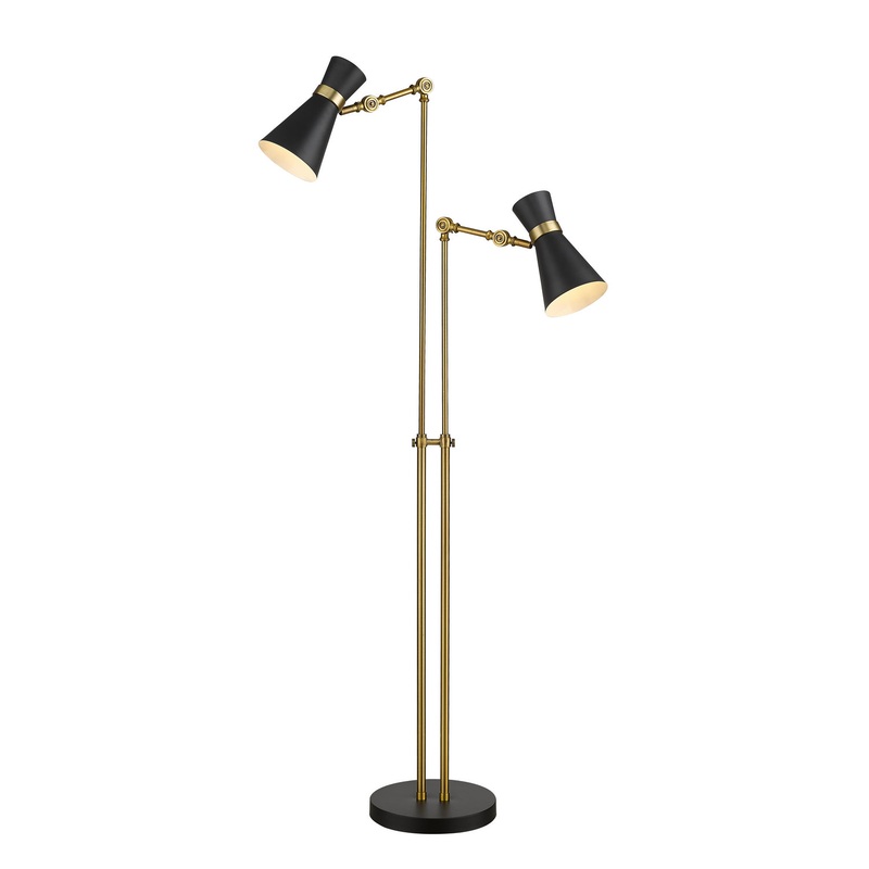 Z-Lite 728FL-MB-HBR Soriano Two Light Floor Lamp, Matte Black / Heritage Brass