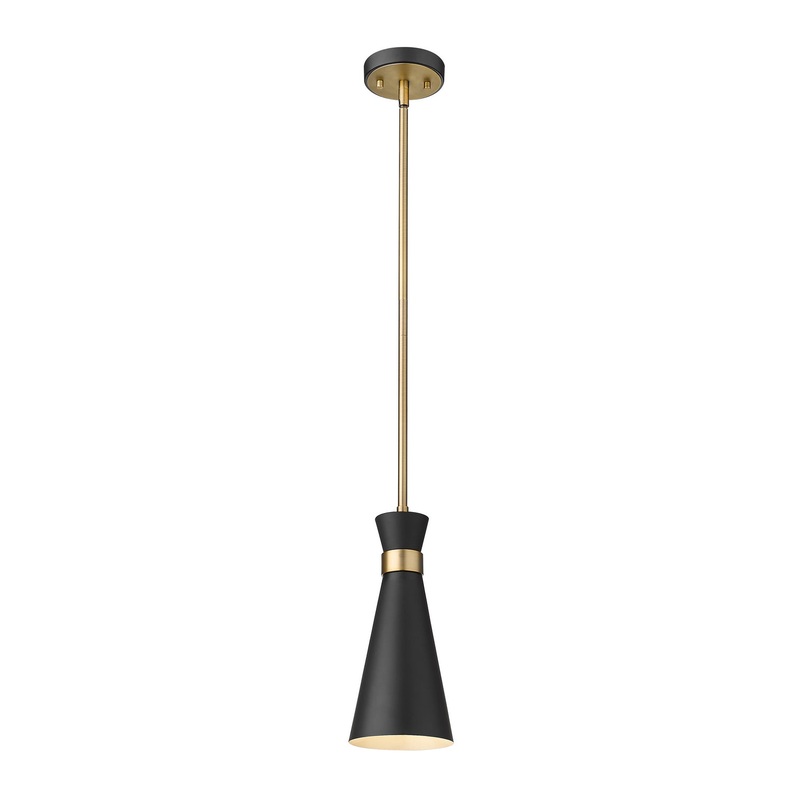 Z-Lite 728MP-MB-HBR Soriano One Light Mini Pendant, Matte Black / Heritage Brass