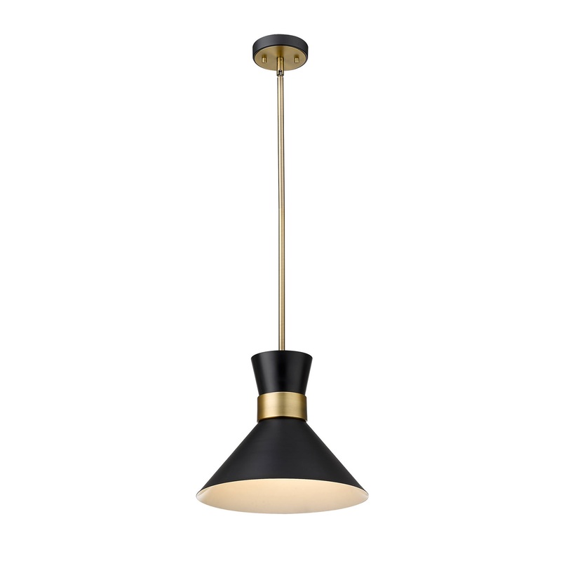 Z-Lite 728P13-MB-HBR Soriano One Light Pendant, Matte Black / Heritage Brass