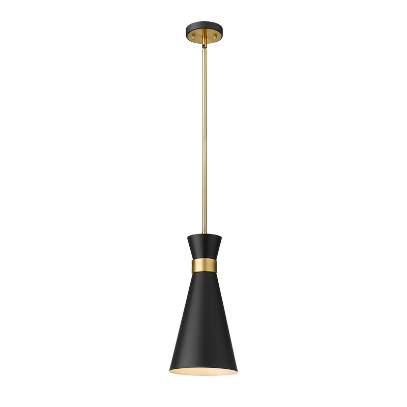 Z-Lite 728P8-MB-HBR Soriano One Light Pendant, Matte Black / Heritage Brass