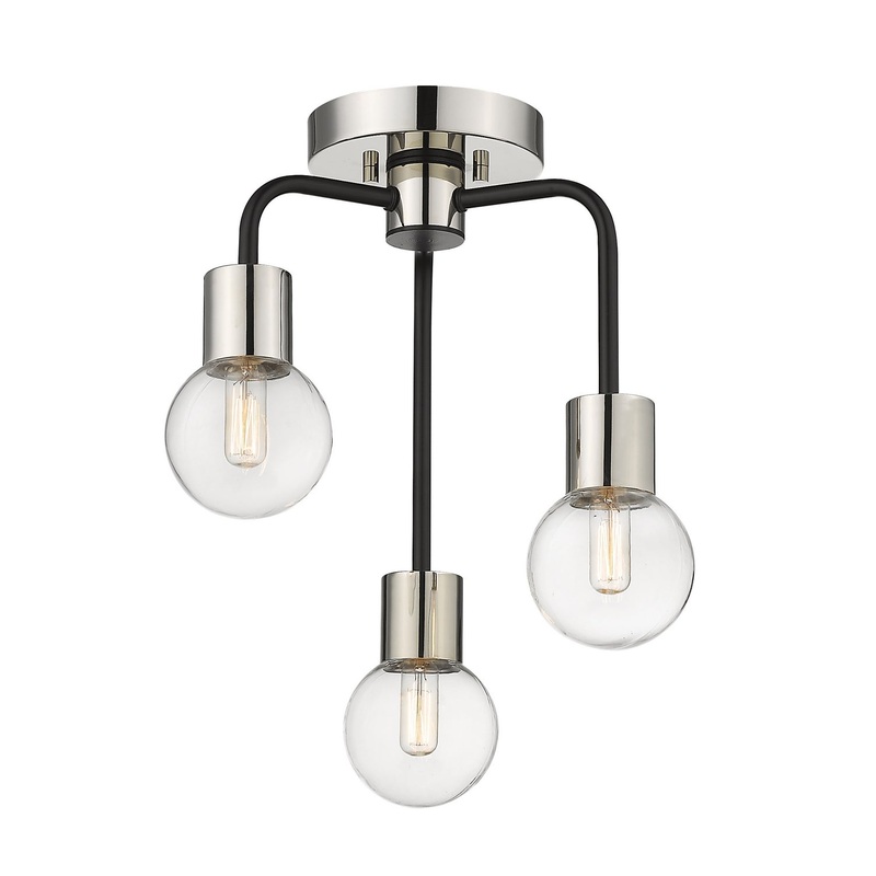 Z-Lite 621-3SF-MB-PN Neutra Three Light Semi Flush Mount, Matte Black / Polished Nickel