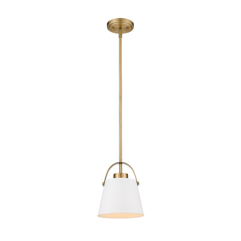Z-Lite 726MP-MW+HBR Z-Studio One Light Mini Pendant, Matte White / Heritage Brass