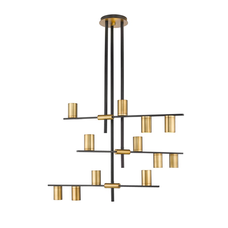 Z-Lite 814-12MB-OBR Calumet 12 Light Chandelier, Matte Black / Olde Brass