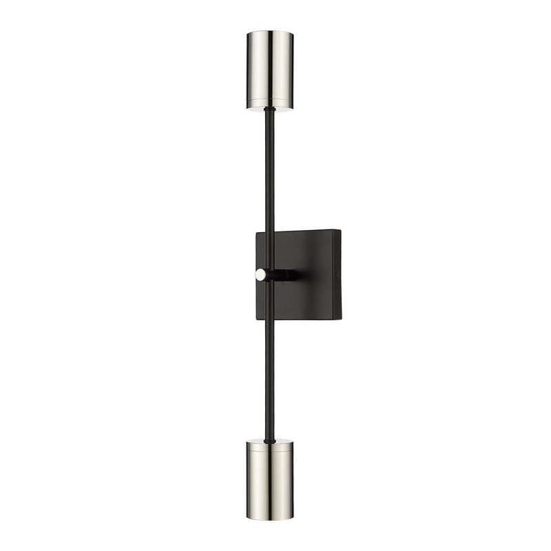 Z-Lite 814-2S-MB-PN Calumet Two Light Wall Sconce, Mate Black / Polished Nickel