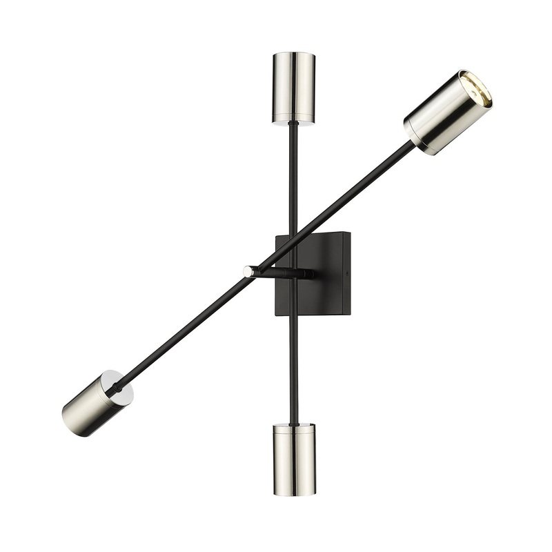 Z-Lite 814-4S-MB-PN Calumet Two Light Wall Sconce, Mate Black / Polished Nickel