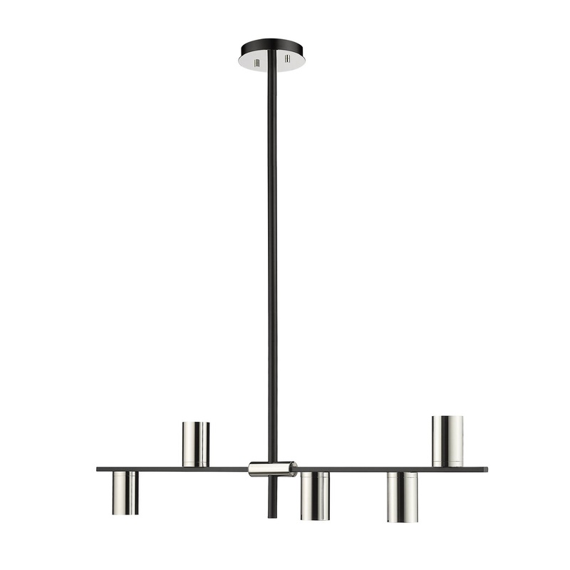 Z-Lite 814-5L-MB-PN Calumet Five Light Island Pendant, Mate Black / Polished Nickel