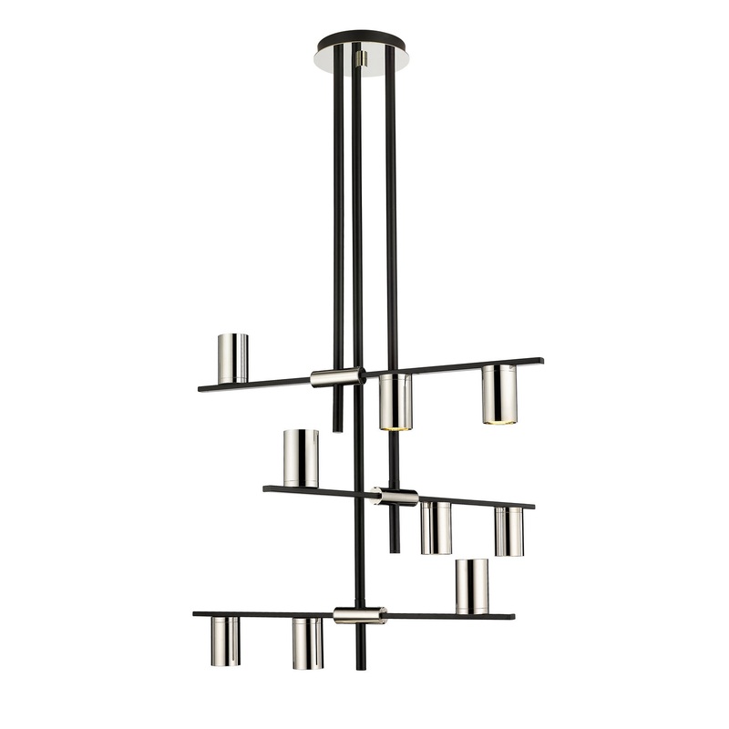 Z-Lite 814-9MB-PN Calumet Nine Light Chandelier, Mate Black / Polished Nickel