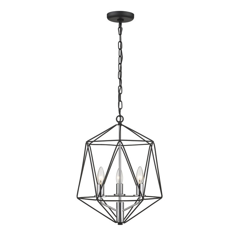 Z-Lite 918-14MB-CH Geo Three Light Chandelier, Matte Black / Chrome