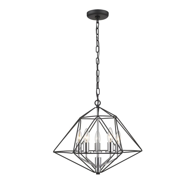 Z-Lite 918-18MB-CH Geo Five Light Chandelier, Matte Black / Chrome
