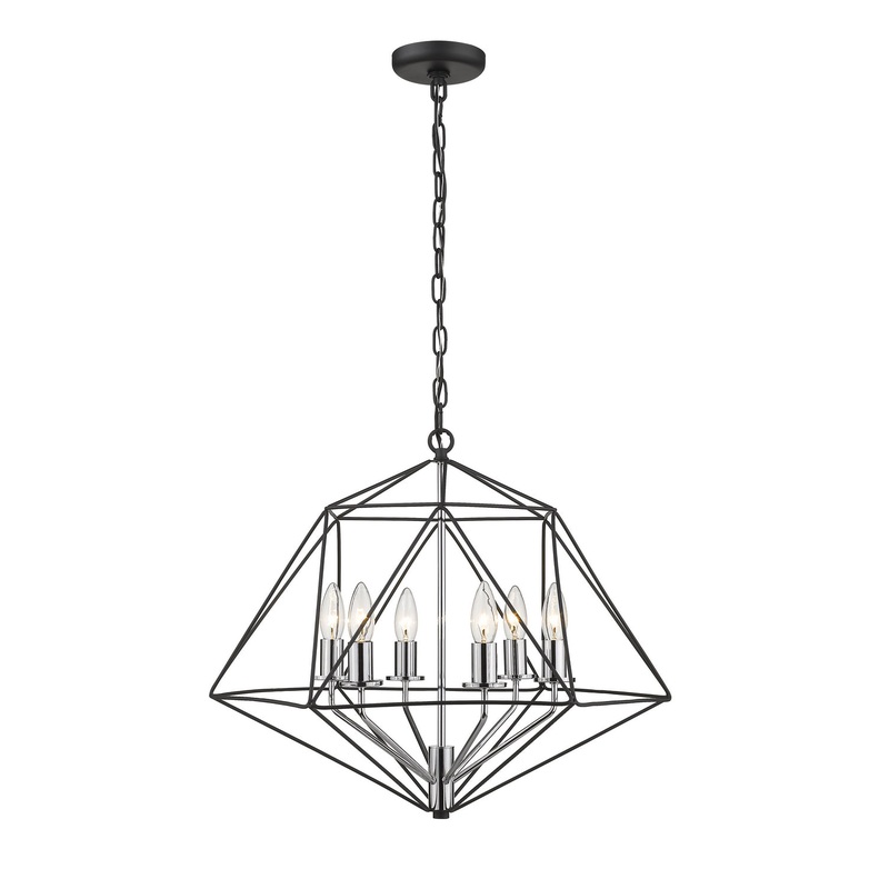 Z-Lite 918-22MB-CH Geo Six Light Chandelier, Matte Black / Chrome