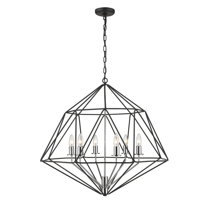 Z-Lite 918-30MB-CH Geo Six Light Chandelier, Matte Black / Chrome
