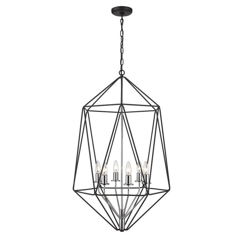 Z-Lite 918-35MB-CH Geo Six Light Chandelier, Matte Black / Chrome