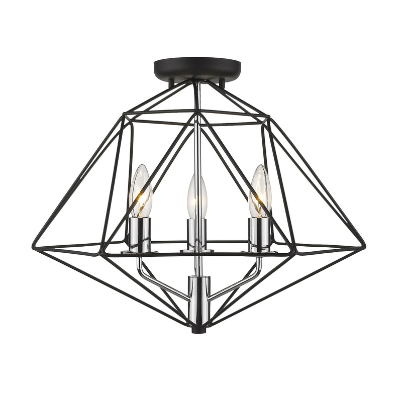 Z-Lite 918SF-MB-CH Geo Three Light Semi Flush Mount, Matte Black / Chrome