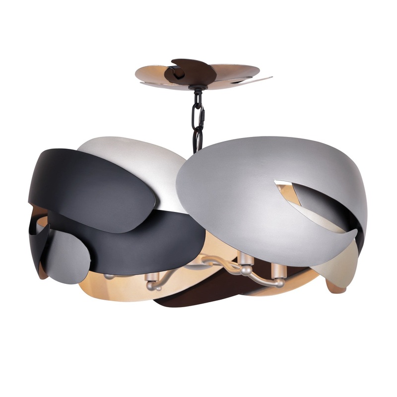 George Kovacs P1333-780 Metalo Misto Four Light Semi Flush Mount, Brass/ Cola Grey / Matte Black