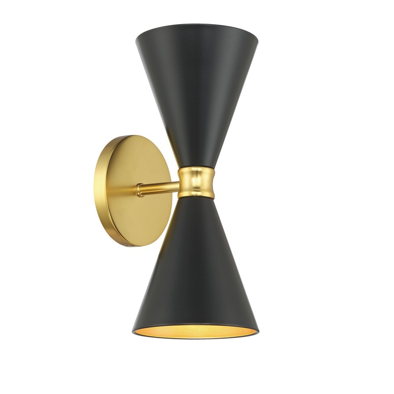 George Kovacs P1827-248 Conic Two Light Wall Sconce, Coal/Honey Gold