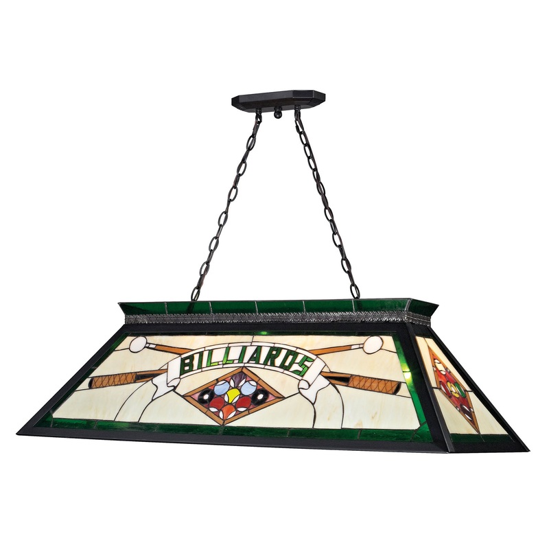 Z-Lite KD25GREEN Tiffany Billiard Four Light Island Pendant, Matte Black