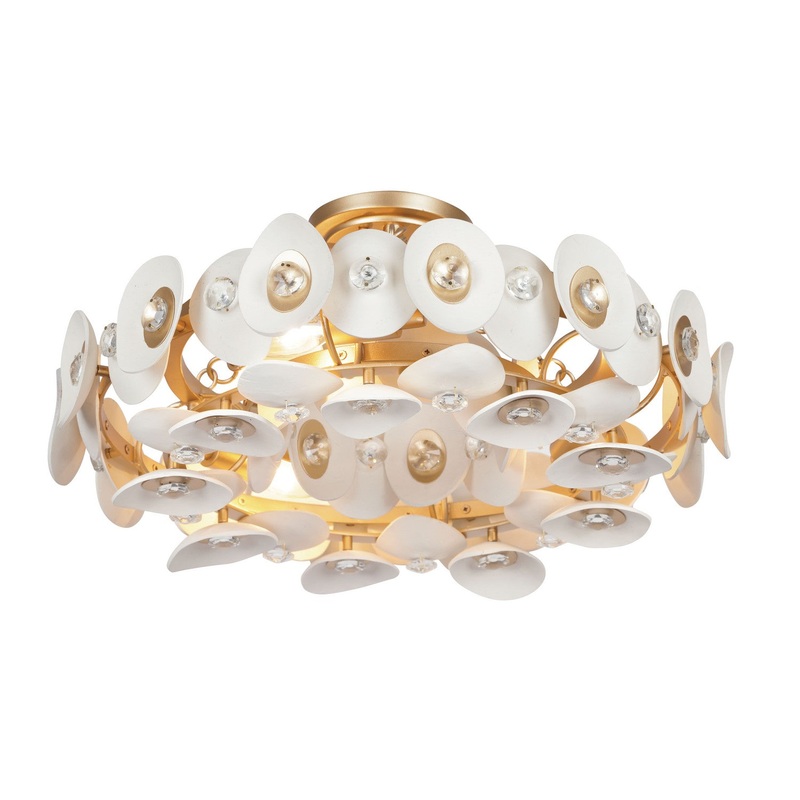Metropolitan N1863-760 Niu Three Light Semi Flush Mount, Coconut Shell Gold / Coconut Shell White