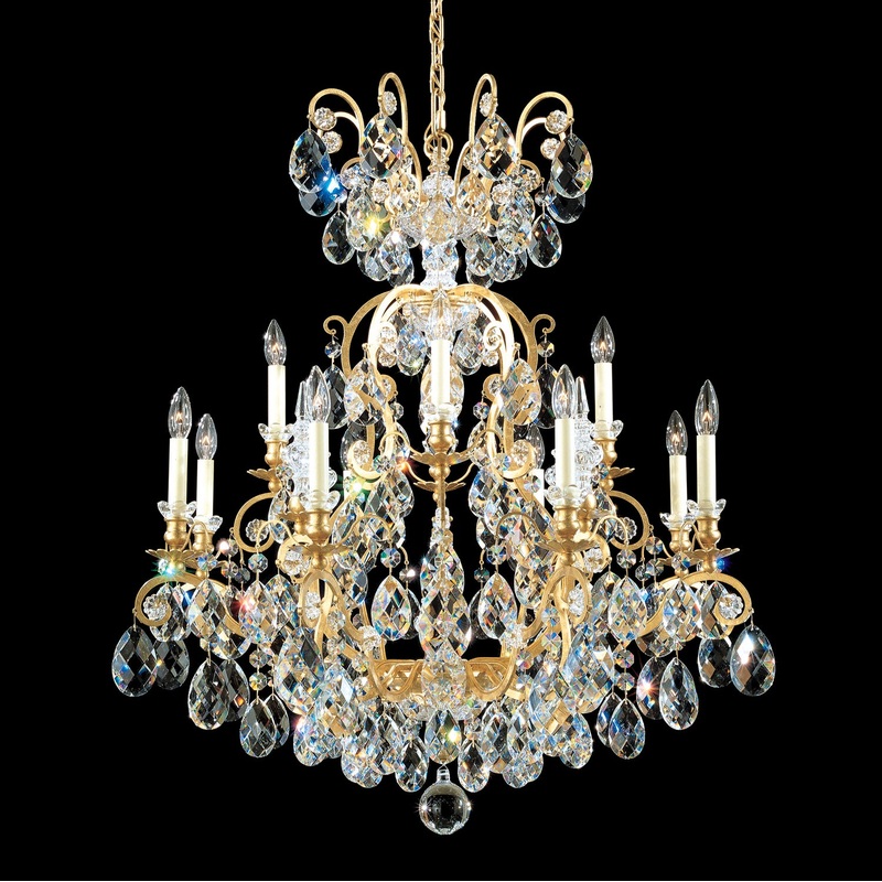 Schonbek 3772-22 Renaissance 13 Light Chandelier, Heirloom Gold