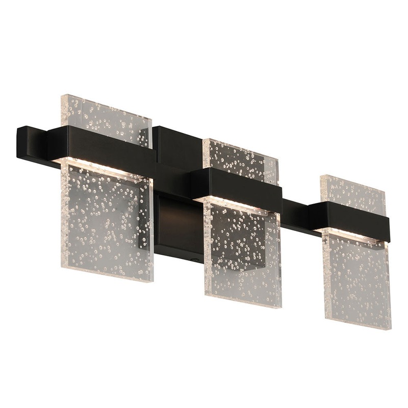 EGLO 204486A Madrona 3x10W LED Bath/Vanity Light with black finish and clear seedy acrylic shade