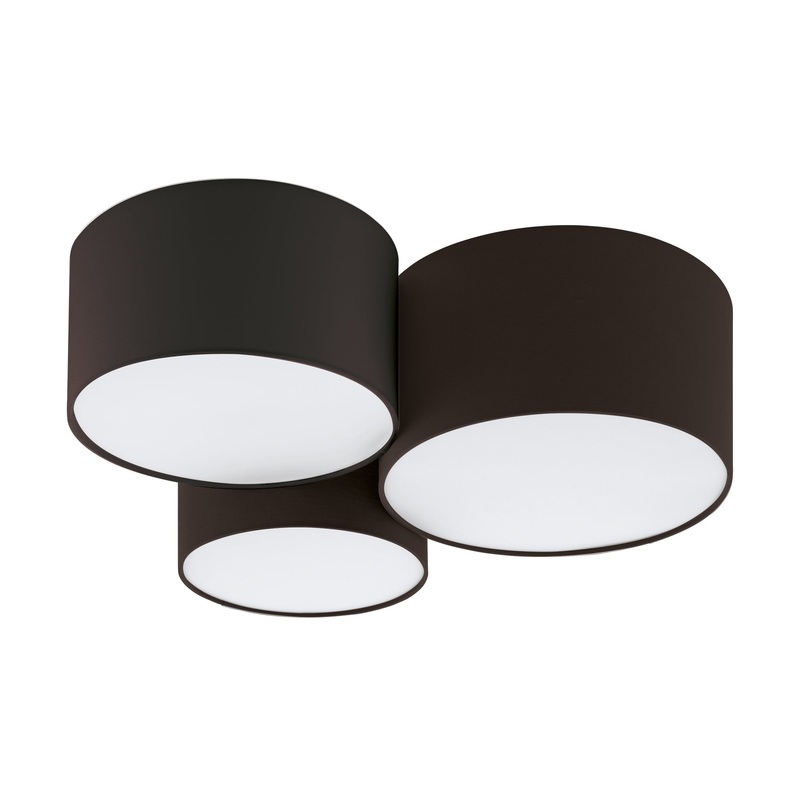 EGLO 205186A Pastore 2 Pastore 2 - 3 Light Ceiling Light w/ Black Fnish and Black Exterior and White Interior Fabric Shades, 3-60W E26 Bulbs