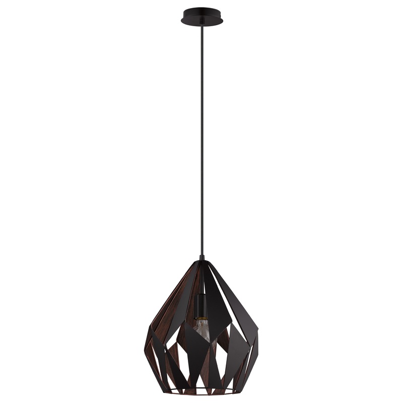 EGLO 49254A Carlton 1-Light Geometric Pendant w/ A Black Outer Finish & Copper Interior Finish, 60W A19 Bulb