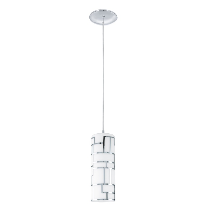 EGLO 92562A Bayman 1x60W Mini Pendant w/ Chrome Finish & White Dcor Glass