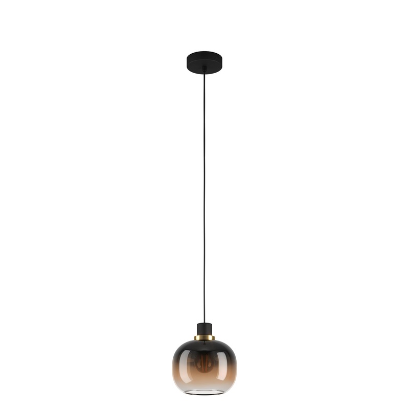 EGLO 99614A OILELLA 1 LT Pendant Structured Black Finish w/ Vaporized Amber Glass Shade, 1-40W E26 Bulb