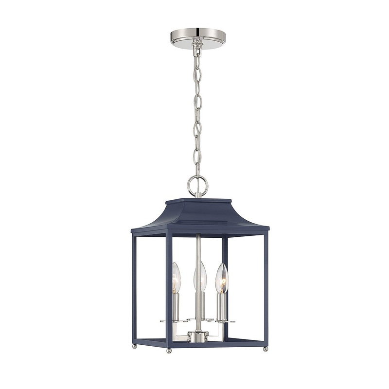 Shoppers Lighting SH30013NBLPN Paisley Three Light Pendant, Navy Blue with Polished Nickel