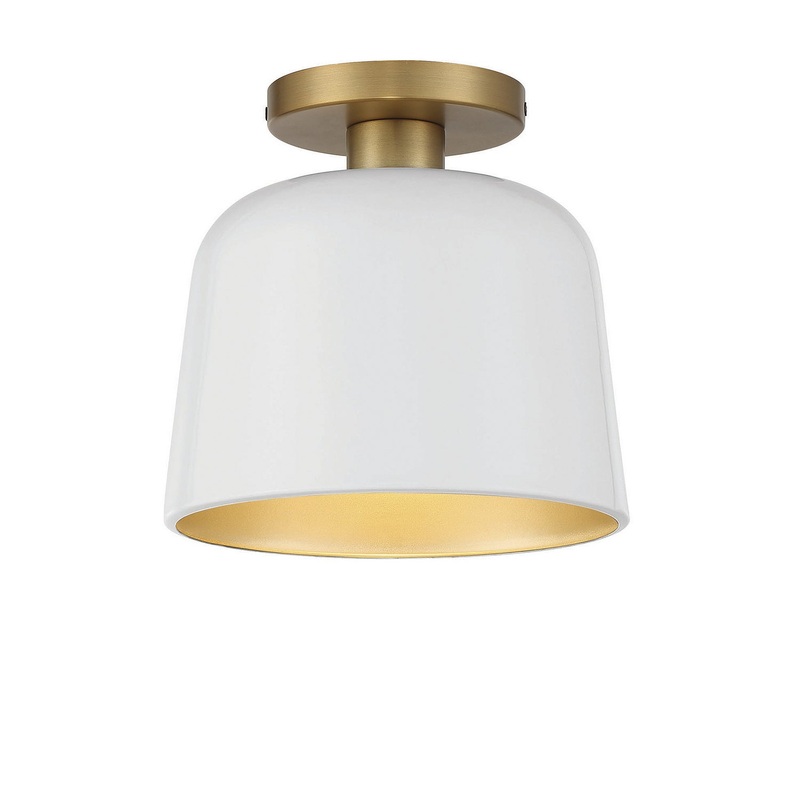 Shoppers Lighting SH60067WHNB Madeline One Light Flush Mount, White with Natural Brass