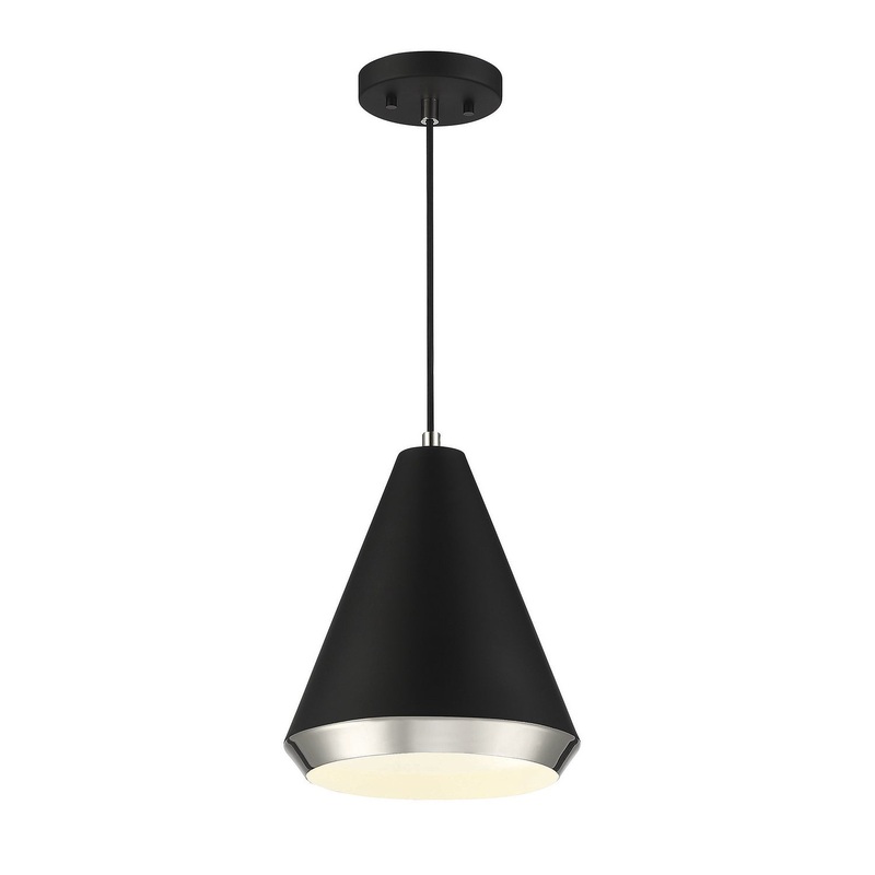 Shoppers Lighting SH70122MBKPN Hazel One Light Pendant, Matte Black with Polished Nickel