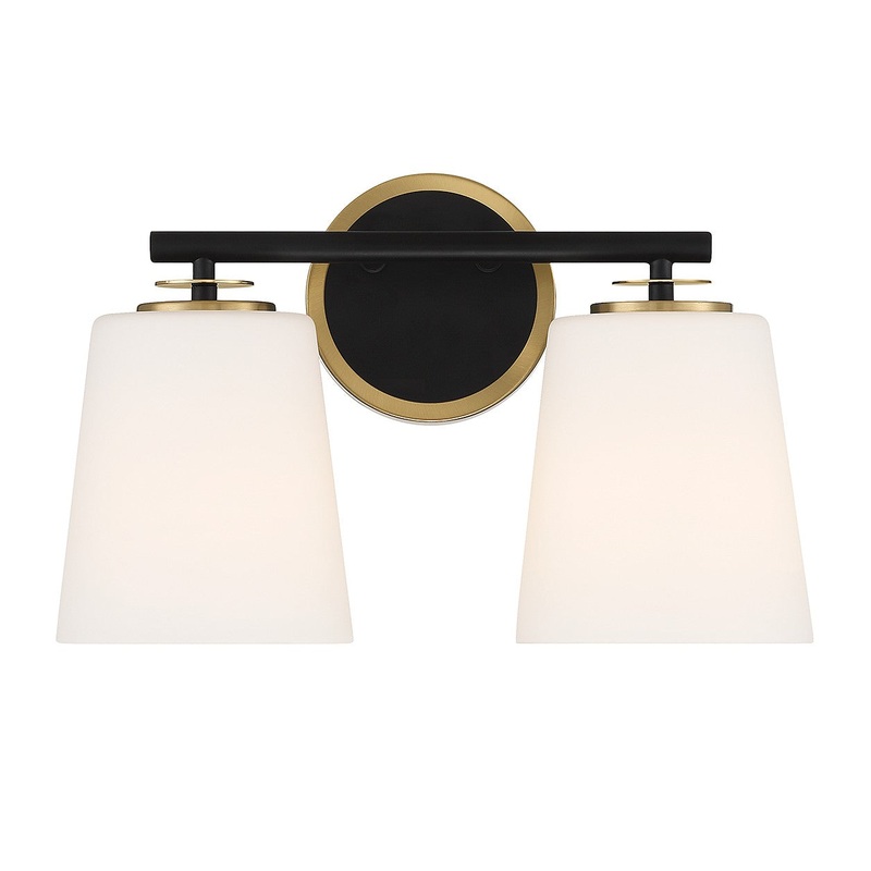 Shoppers Lighting SH80077MBKNB Paige Two Light Bathroom Vanity, Matte Black and Natural Brass