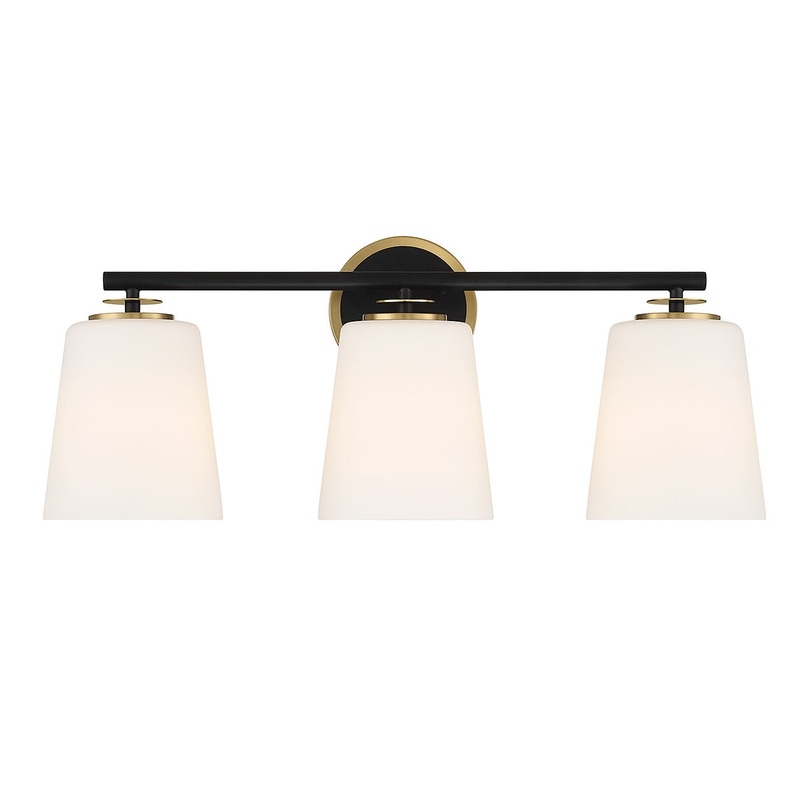 Shoppers Lighting SH80078MBKNB Diana Three Light Bathroom Vanity, Matte Black and Natural Brass