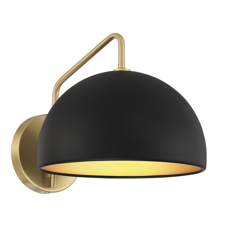 Shoppers Lighting SH90094MBKNB River One Light Wall Sconce, Matte Black with Natural Brass