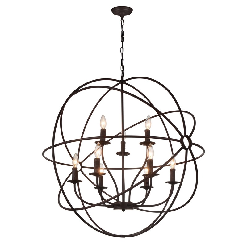 CWI Lighting 5464P32DB-9 Arza Nine Light Chandelier, Brown