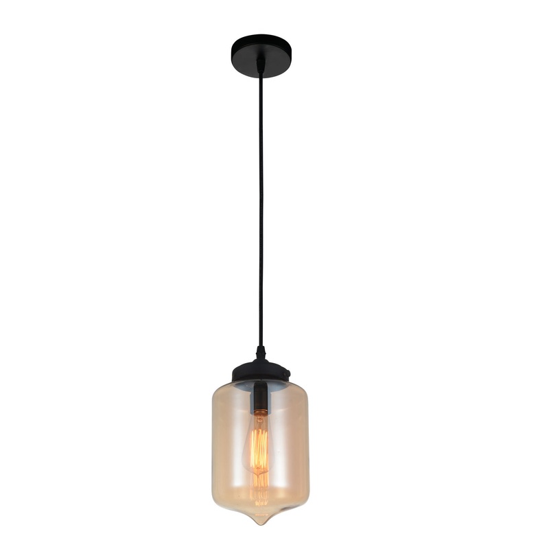 CWI Lighting 5570P7C - Amber Glass One Light Mini Pendant, Black
