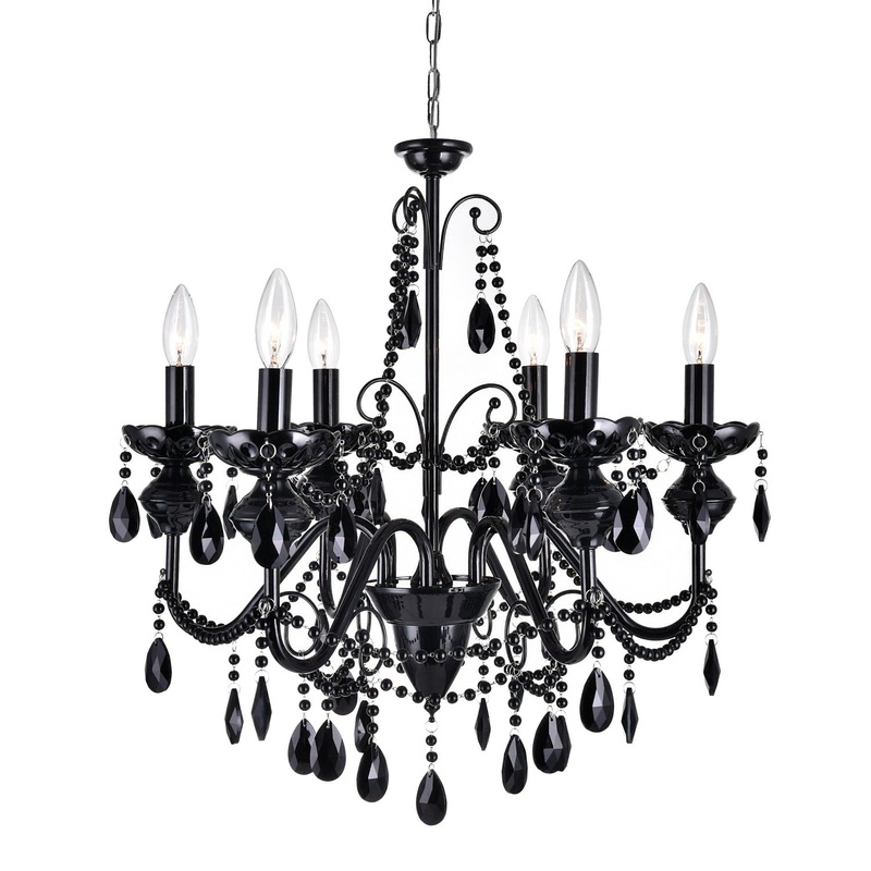 CWI Lighting 5095P22B-6 Keen Six Light Chandelier, Black