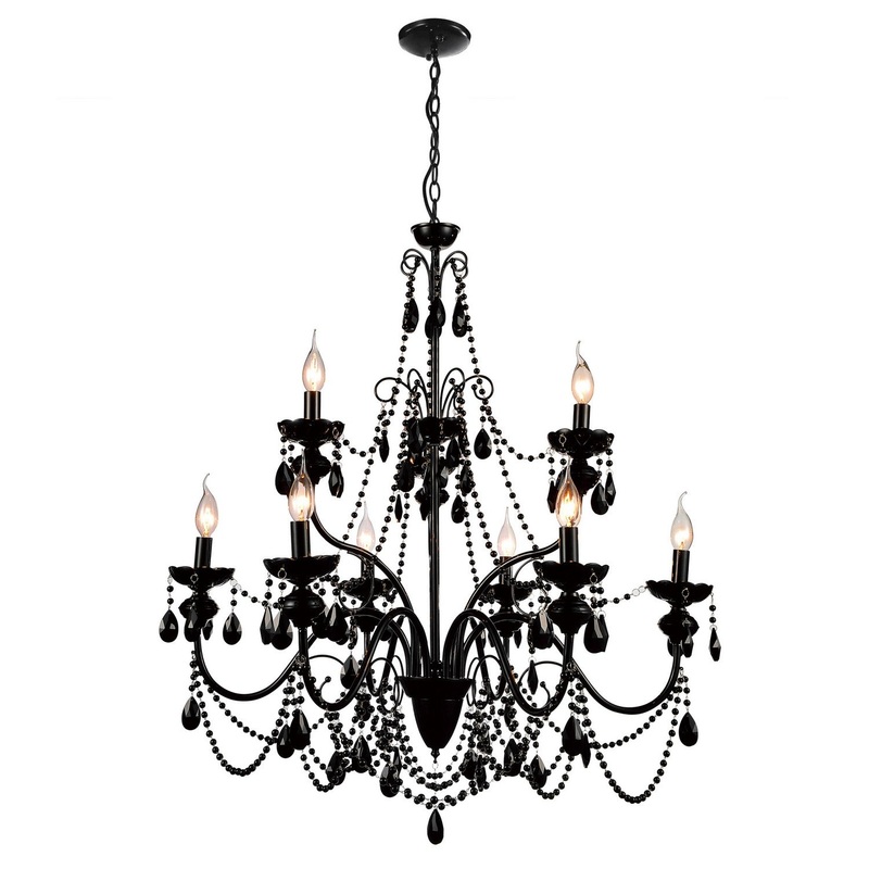 CWI Lighting 5095P32B-9 Keen Nine Light Chandelier, Black