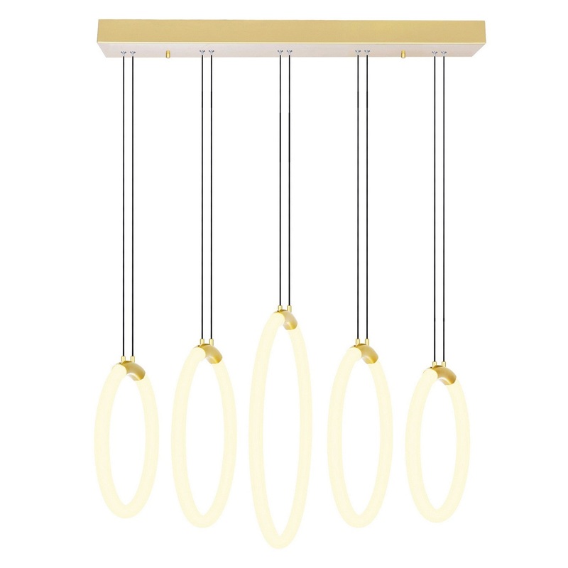 CWI Lighting 1273P23-5-602-RC Hoops LED Chandelier, Satin Gold