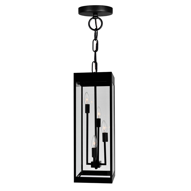 CWI Lighting 1695P8-4-101 Windsor Four Light Outdoor Hanging Lantern, Black