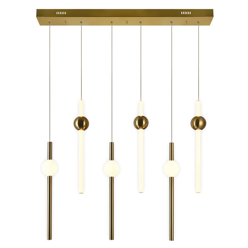 CWI Lighting 1208P32-6-625-RC Baton LED Island/Pool Table Chandelier, Brass (Discontinued)