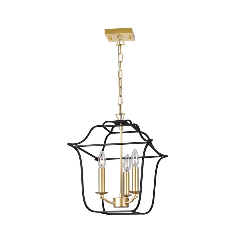CWI Lighting 1223P12-3-602 Tudor Three Light Pendant, Satin Gold & Black