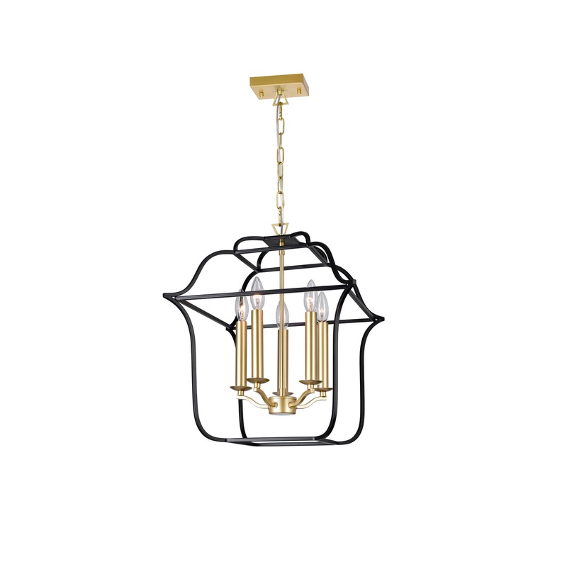 CWI Lighting 1223P16-5-602 Tudor Five Light Chandelier, Satin Gold & Black