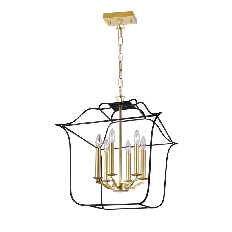 CWI Lighting 1223P20-6-602 Tudor Six Light Chandelier, Satin Gold & Black