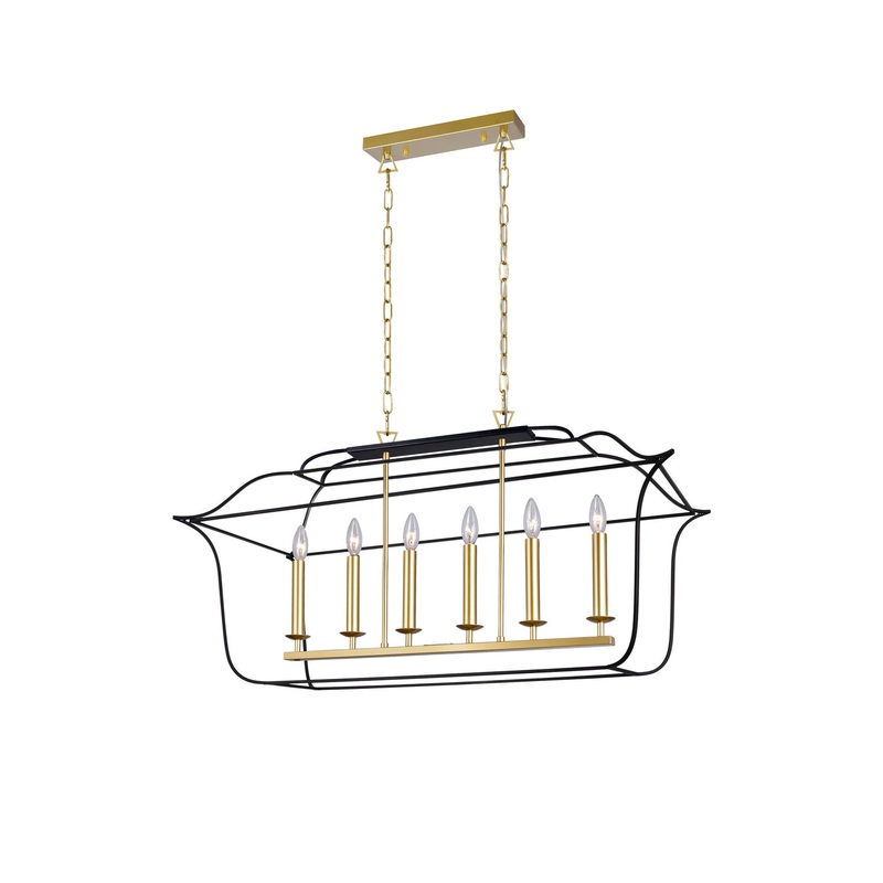 CWI Lighting 1223P36-6-602 Tudor Six Light Island/Pool Table Chandelier, Satin Gold & Black