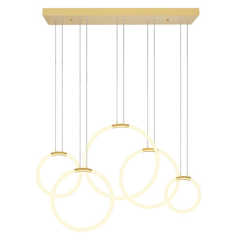 CWI Lighting 1273P44-5-602-RC Hoops LED Chandelier, Satin Gold