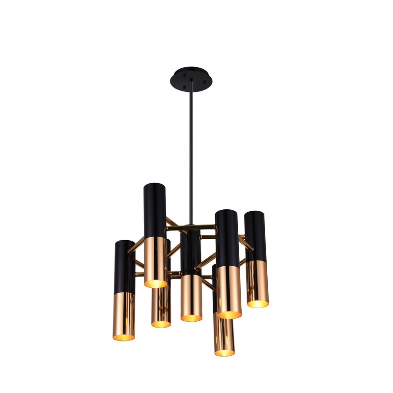 CWI Lighting 1015P17-7-129 Anem Seven Light Chandelier, Matte Black & Satin Gold